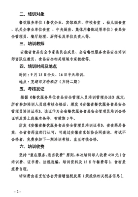 關于舉辦第六期全省(蕪湖)餐飲服務單位食品安全管理員培訓的通知